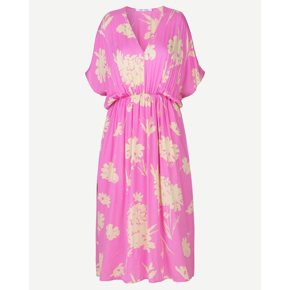 Samsoe Samsoe Pink Kirigami Floral Andina V Neck Pockets Midi Dress Size M NWT